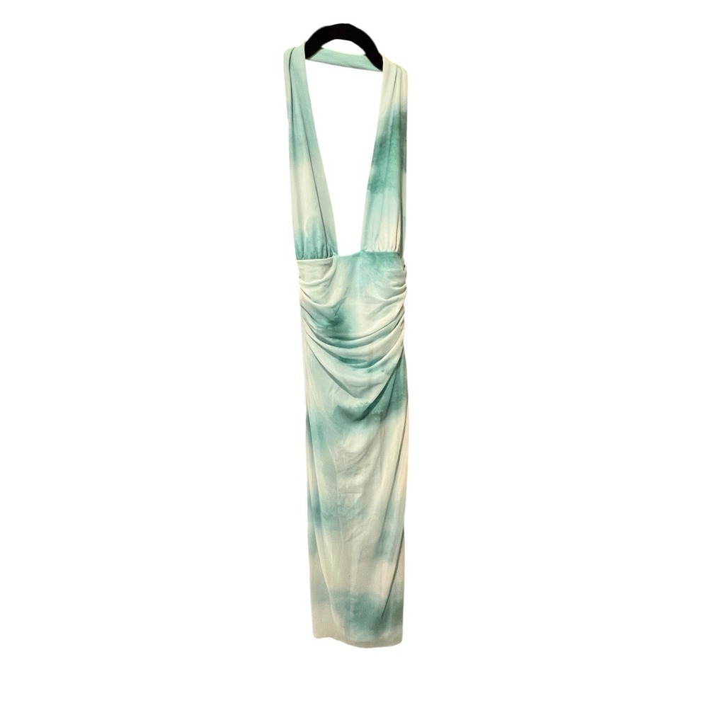 Zara Dye Blue Halter Fitted Midi Dress Open Back Medium